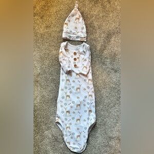 Caden Lane Baby Gown and Hat Set with Deer Print